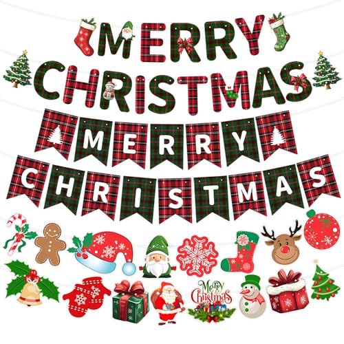 jiejack Weihnachts Buchstaben Laufband Set, Merry Christmas 3D Buchstaben + 3 Motiv Girlanden, Vliesstoff Feier Deko, Wiederverwendbar für Party Haus Dekoration (D) von jiejack