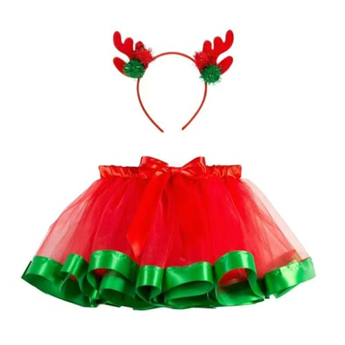 2 x Weihnachts-Prinzessinnen-Kostüm, Rentier, Stirnband und Tutus-Rock für Halloween, Weihnachten, Party-Dekorationen 2 x Weihnachts-Prinzessinnen-Kostüm, Rentier, Stirnband und Tutus-Rock für Halloween, Weihnachten, Party-Dekorationen von jiingekk