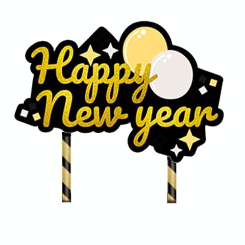Happy New Year Ballon Neujahr Banner Dekoration für Neujahrsfeiern Schwarz Gold Silvester Dekoration von jiingekk