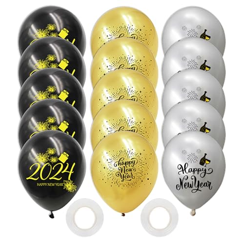 Happy New Year Ballon Neujahr Banner Dekoration für Neujahrsfeiern Schwarz Gold Silvester Dekoration von jiingekk
