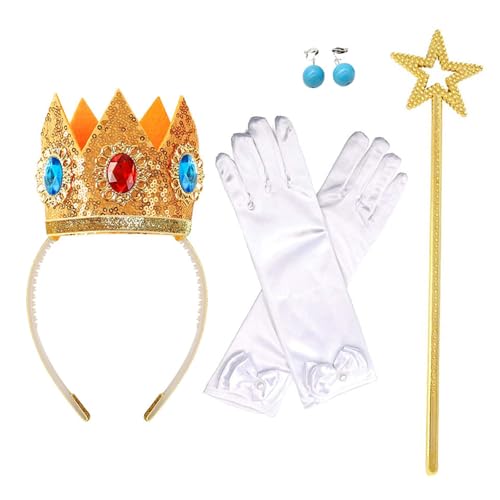 Prinzessinnenkronen-Zubehör-Set für Damen und Mädchen, Prinzessinnen-Kostüm, Kronen, Ohrringe, Zauberstab, Prinzessinnen-Haarbänder, Handschuhe von jiingekk