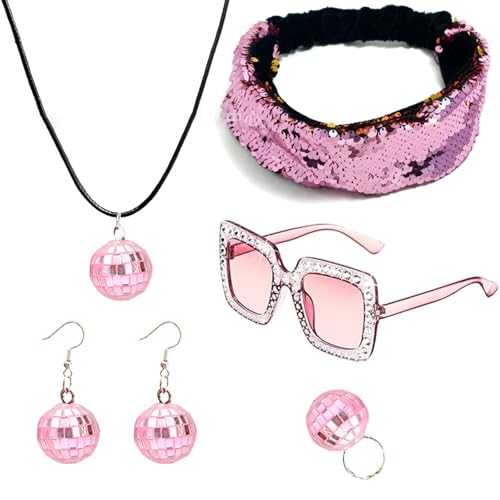 jiingekk 1960er 1970er 80er Jahre Diskothekenzubehör Damen Faschingskostüm Discos Set Ohrringe Sonnenbrille Pailletten Stirnband Halskette jiingekk 1960er 1970er 80er Jahre Diskothekenzubehör Damen Faschingskostüm Discos Set Ohrringe Sonnenbrille Pailletten Stirnband Halskette von jiingekk