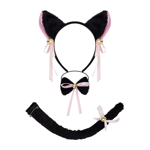 jiingekk 3/4/5 Katzen Kostüme Cosplay Katzen Ohren Stirnband Schleifen Schwanz Tutus Gesicht Aufkleber Halloween Tier Fasching Kostüm Zubehör von jiingekk