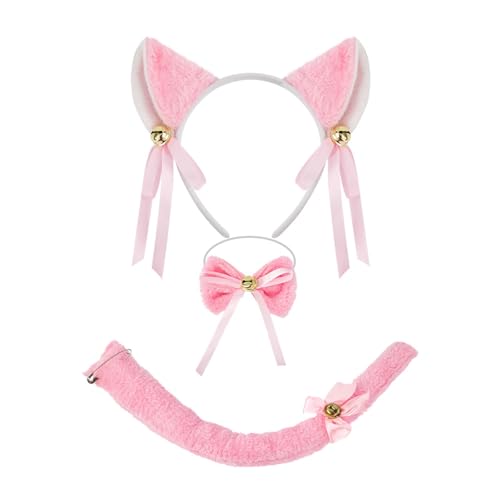 jiingekk 3/4/5 Katzen Kostüme Cosplay Katzen Ohren Stirnband Schleifen Schwanz Tutus Gesicht Aufkleber Halloween Tier Kostüm Zubehör von jiingekk