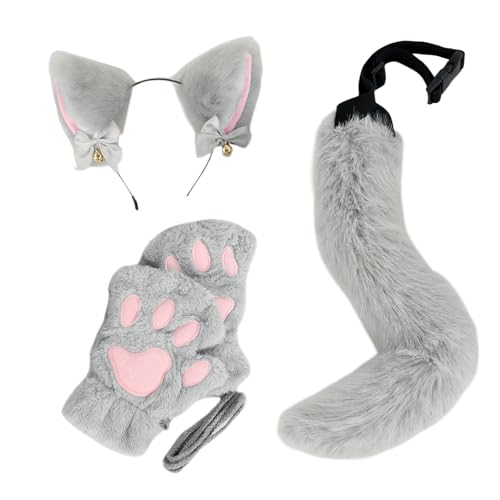 jiingekk 3-teiliges Halloween-Katzenkostüm-Set für Mädchen, Cosplay, Halloween, Katzen, Kostüm-Zubehör mit Stirnband, Schwanzhandschuhen jiingekk 3-teiliges Halloween-Katzenkostüm-Set für Mädchen, Cosplay, Halloween, Katzen, Kostüm-Zubehör mit Stirnband, Schwanzhandschuhen von jiingekk