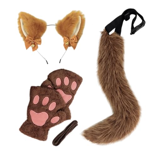 jiingekk 3-teiliges Halloween-Katzenkostüm-Set für Mädchen, Cosplay, Halloween, Katzen, Kostüm-Zubehör mit Stirnband, Schwanzhandschuhen jiingekk 3-teiliges Halloween-Katzenkostüm-Set für Mädchen, Cosplay, Halloween, Katzen, Kostüm-Zubehör mit Stirnband, Schwanzhandschuhen von jiingekk