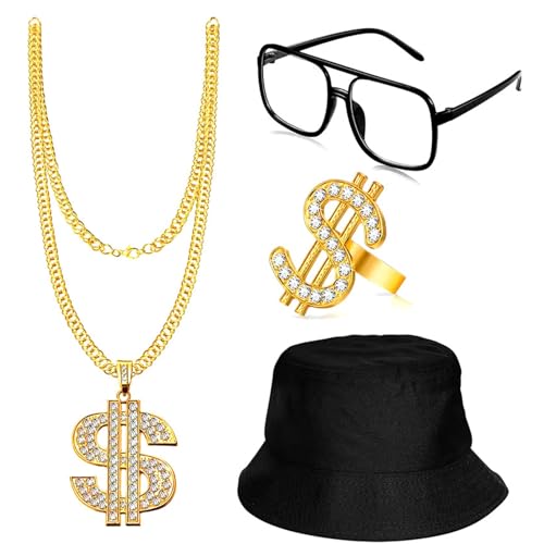 jiingekk 80er 90er Rapper Kostüm Set für Herren Damen 80er 90er Jahre Hip Hop Kostüm Zubehör Brille Halskette Eimer Hut Radio jiingekk 80er 90er Rapper Kostüm Set für Herren Damen 80er 90er Jahre Hip Hop Kostüm Zubehör Brille Halskette Eimer Hut Radio von jiingekk
