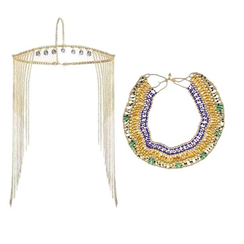 jiingekk Ägyptisches Halloween-Kopfschmuck-Kostüm für Damen, ägyptisches Kostüm, Schmuck, Zubehör, Kopfkette, Ecklace-Schlange von jiingekk