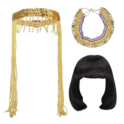 jiingekk Ägyptisches Halloween-Kopfschmuck-Kostüm für Damen, ägyptisches Kostüm, Schmuck, Zubehör, Kopfkette, Ecklace-Schlange von jiingekk