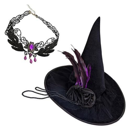 jiingekk Blumen-Halsband, Hexenhut, Halloween-Kostüm, Zubehör für Halloween, Party, Halskette, Perlen, Kopfbedeckung für Maskerade von jiingekk