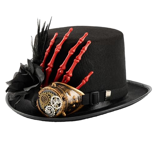 jiingekk Eleganter Wollhut mit dunkler Blume, gefiedert, für Halloween, Cosplay, Partys, viktorianische Brille, Kopfschmuck, Motto-Party, Hut für Erwachsene von jiingekk