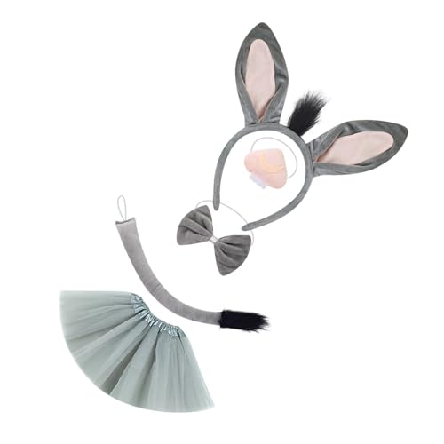 jiingekk Esel-Ohr-Stirnband, Nase mit Zähnen, Schwanz, Fliege, Rock, Tier-Kostüm, Zubehör für Kinder, Halloween, Geburtstag, Cosplay jiingekk Esel-Ohr-Stirnband, Nase mit Zähnen, Schwanz, Fliege, Rock, Tier-Kostüm, Zubehör für Kinder, Halloween, Geburtstag, Cosplay von jiingekk