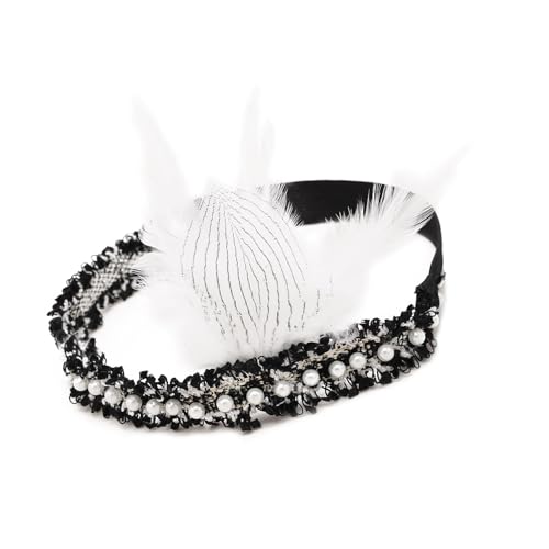 jiingekk Flapper Kopfschmuck Brüllender 20er Jahre Gefiederter Haarschmuck Brüllende 20er Jahre Haarschmuck für Hochzeit Party Aufführungen Karneval von jiingekk