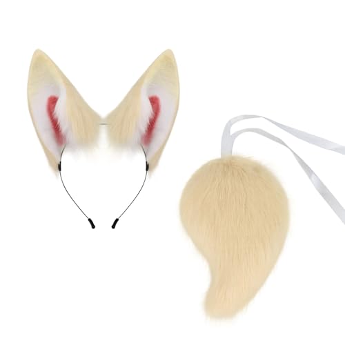 jiingekk Halloween-Wolf-Füchs-Kostüm-Zubehör für Kinder, Mädchen, Weihnachten, Halloween, Cosplay, Tierohren-Haarband, Plüschschwanz jiingekk Halloween-Wolf-Füchs-Kostüm-Zubehör für Kinder, Mädchen, Weihnachten, Halloween, Cosplay, Tierohren-Haarband, Plüschschwanz von jiingekk