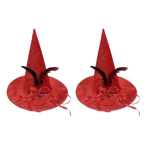 jiingekk Hexenhüte, weich, samtig, spitz, Partyhut mit Stoffblumen, detailliertem Rand, Halloween-Accessoire, Halloween-Hexenhut und samtig von jiingekk