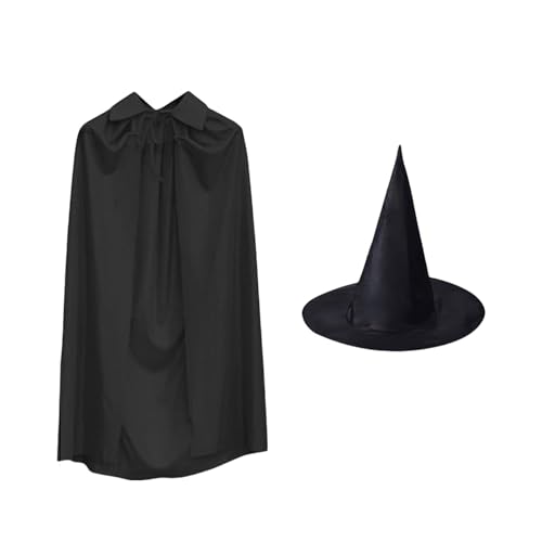 jiingekk Hexenkostüm-Zubehör, inklusive Hexenumhang, Hexenhut, Halloween-Umhang, Kostüm für Kinder, Erwachsene, Halloween, Cosplay, Party jiingekk Hexenkostüm-Zubehör, inklusive Hexenumhang, Hexenhut, Halloween-Umhang, Kostüm für Kinder, Erwachsene, Halloween, Cosplay, Party von jiingekk