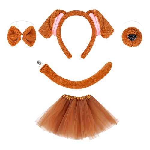 jiingekk Hundekostüm-Set mit Stirnband, Schwanz, Nase, Fliege, Rock für Kinder, Cosplay, Halloween, Tier-Outfit, Zubehör jiingekk Hundekostüm-Set mit Stirnband, Schwanz, Nase, Fliege, Rock für Kinder, Cosplay, Halloween, Tier-Outfit, Zubehör von jiingekk