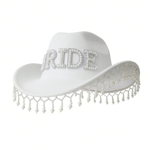 jiingekk Hut mit Rollkrempe für Braut, Brautjungfern, elegante Quasten, Perlen-Mottoparty, Kostüm, Halloween, Verkleidung, Fotografie, Requisiten, Hut von jiingekk