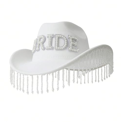 jiingekk Hut mit Rollkrempe für Braut, Brautjungfern, elegante Quasten, Perlen-Mottoparty, Kostüm, Halloween, Verkleidung, Fotografie, Requisiten, Hut von jiingekk