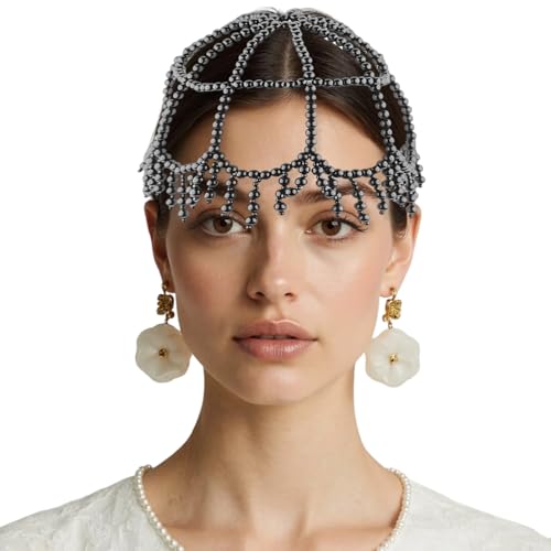 jiingekk Hut mit gewebten Perlen und Quasten, Kunstverzierung, Brautparty, Haar-Accessoire für elegante Anlässe und Partys, luxuriöser Kopfschmuck jiingekk Hut mit gewebten Perlen und Quasten, Kunstverzierung, Brautparty, Haar-Accessoire für elegante Anlässe und Partys, luxuriöser Kopfschmuck von jiingekk