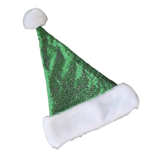 jiingekk Pompons Weihnachtsmannmützen für Kinder und Erwachsene, Familientreffen, Pailletten, farbblockierte Weihnachtsmannmützen, Festival-Requisiten, Kopfbedeckung von jiingekk