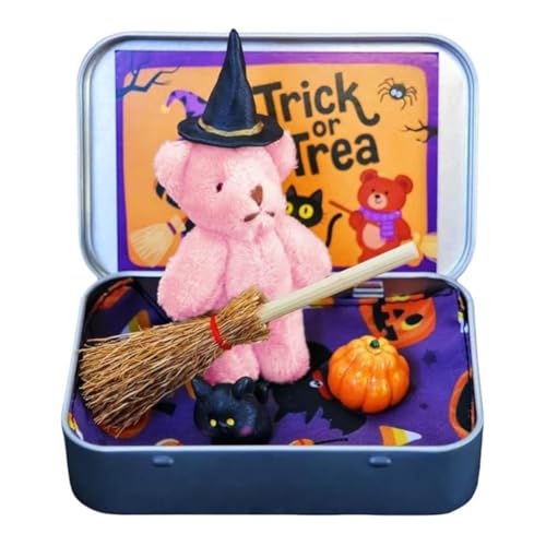 jileijar Halloween Bär in einer Box, Niedlicher Hexenbär in Box, Miniatur Hexer mit Besen Kürbis Plüsch gefüllt & Geschenk Tier Mini jileijar Halloween Bär in einer Box, Niedlicher Hexenbär in Box, Miniatur Hexer mit Besen Kürbis Plüsch gefüllt & Geschenk Tier Mini von jileijar