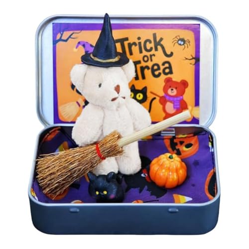 jileijar Halloween Bär in einer Box, Niedlicher Hexenbär in Box, Miniatur Hexer mit Besen Mini Geschenk Plüsch gefüllt & Tier Kürbis jileijar Halloween Bär in einer Box, Niedlicher Hexenbär in Box, Miniatur Hexer mit Besen Mini Geschenk Plüsch gefüllt & Tier Kürbis von jileijar