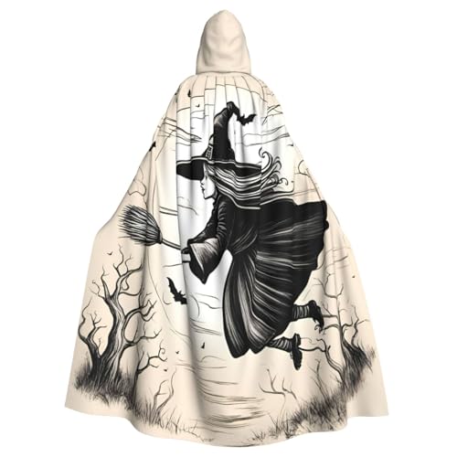Halloween Witch Flying Print Elegant Hooded Cloak, Oversized Hooded Cape with Bow Tie for Halloween Costume Party Role-Play von jingong