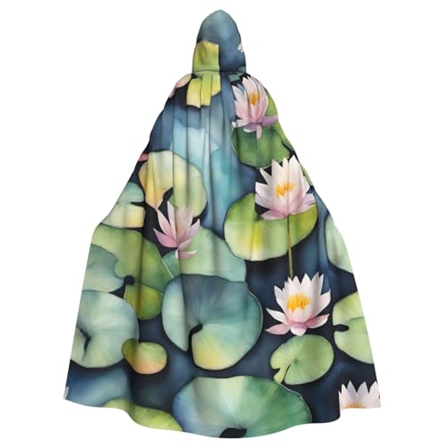 jingong Black Lily Pads Print Elegant Hooded Cloak Oversized Hooded Cape with Bow Tie for Halloween Costume Party Role-Play jingong Black Lily Pads Print Elegant Hooded Cloak Oversized Hooded Cape with Bow Tie for Halloween Costume Party Role-Play von jingong