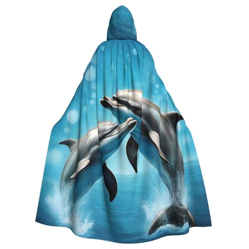 jingong Dolphins in Love Print Elegant Hooded Cloak Oversized Hooded Cape with Bow Tie for Halloween Costume Party Role-Play jingong Dolphins in Love Print Elegant Hooded Cloak Oversized Hooded Cape with Bow Tie for Halloween Costume Party Role-Play von jingong