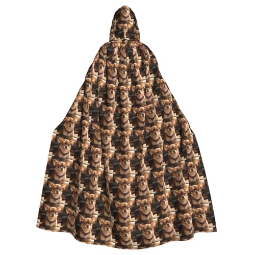 jingong Eleganter Kapuzenumhang mit Chihuahua-Hundebrille, übergroßer Kapuzenumhang mit Fliege für Halloween, Kostümpartys, Rollenspiele von jingong