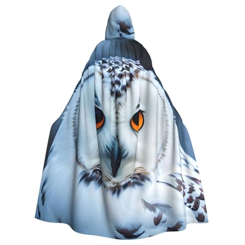 jingong Eleganter Kapuzenumhang mit Schneeeule und Augen, übergroßer Kapuzenumhang mit Fliege für Halloween, Kostümpartys, Rollenspiele von jingong