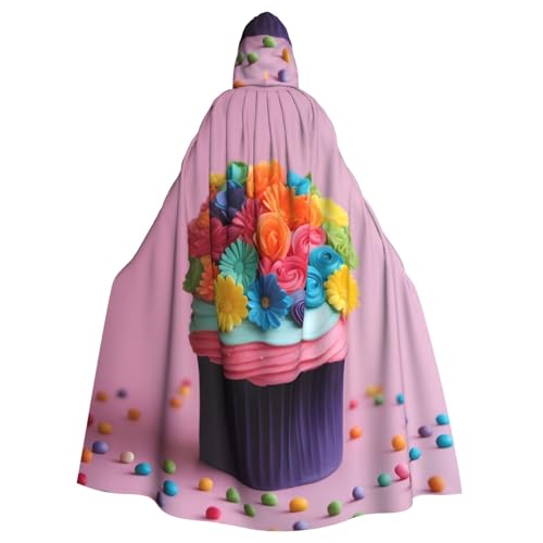jingong Farbenfroher Cupcake-Umhang mit Regenbogen-Blumen-Motiv, eleganter Kapuzenumhang mit Kapuze, übergroßer Kapuzenumhang mit Fliege für Halloween, Kostümpartys, Rollenspiele jingong Farbenfroher Cupcake-Umhang mit Regenbogen-Blumen-Motiv, eleganter Kapuzenumhang mit Kapuze, übergroßer Kapuzenumhang mit Fliege für Halloween, Kostümpartys, Rollenspiele von jingong