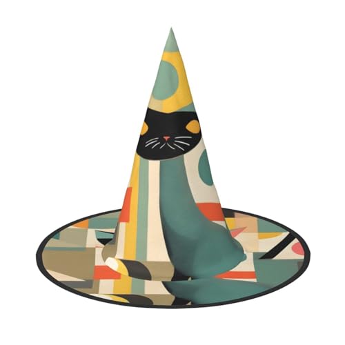 jingong Halloween-Hut aus der Mitte des Jahrhunderts mit modernem Katzendruck, 2er-Set, geeignet für Familien-Mottopartys, Hofdekoration, Karnevalspartys von jingong