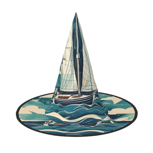 jingong Halloween-Hut mit Ozean-Segelboot-Druck, 2er-Set, geeignet für Familien-Mottopartys, Hofdekoration, Karnevalspartys von jingong