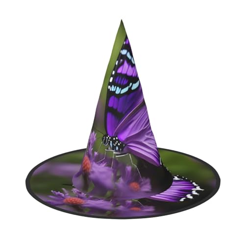 jingong Hübscher violetter Schmetterlings-Druck, Halloween-Hut, 3er-Set, geeignet für Familien-Mottopartys, Innenhof-Dekoration, Karnevalspartys von jingong