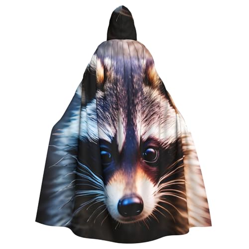 jingong Little Raccoon Face Print Elegant Hooded Cloak Oversized Hooded Cape with Bow Tie for Halloween Costume Party Role-Play von jingong