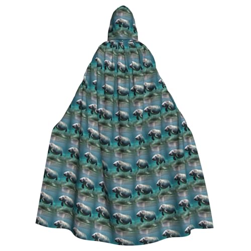 jingong Manatee Animal Print Elegant Hooded Cloak, Oversized Hooded Cape with Bow Tie for Halloween Costume Party Role-Play jingong Manatee Animal Print Elegant Hooded Cloak, Oversized Hooded Cape with Bow Tie for Halloween Costume Party Role-Play von jingong