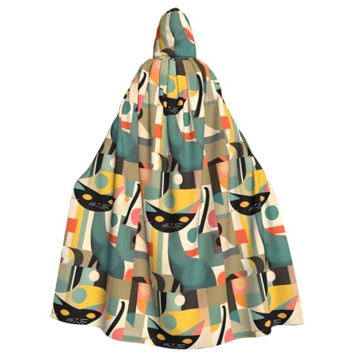 jingong Mid-Century Modern Art Cat Print Elegant Hooded Cloak, Oversized Hooded Cape with Bow Tie for Halloween, Costume Parties, Role-Play jingong Mid-Century Modern Art Cat Print Elegant Hooded Cloak, Oversized Hooded Cape with Bow Tie for Halloween, Costume Parties, Role-Play von jingong