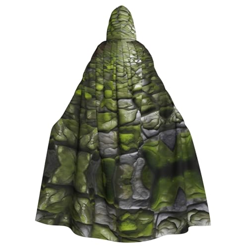 jingong Moss Stone Pavement Print Elegant Hooded Cloak, Oversized Hooded Cape with Bow Tie for Halloween Costume Party Role-Play jingong Moss Stone Pavement Print Elegant Hooded Cloak, Oversized Hooded Cape with Bow Tie for Halloween Costume Party Role-Play von jingong