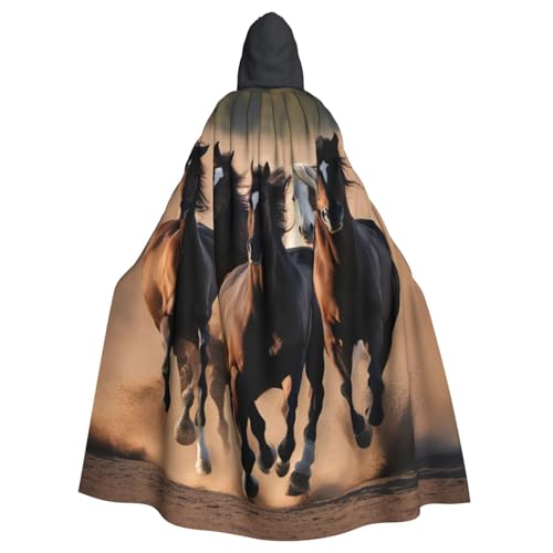 jingong Running Horses Print Elegant Hooded Cloak, Oversized Hooded Cape with Bow Tie for Halloween, Costume Parties, Role-Play jingong Running Horses Print Elegant Hooded Cloak, Oversized Hooded Cape with Bow Tie for Halloween, Costume Parties, Role-Play von jingong