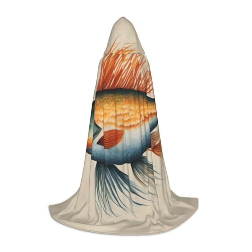 jingong Safflower Fliegender Fisch-Druck, stilvoller Kapuzenumhang – übergroßer Hut, Umhang für Damen und Herren, passend für Karneval, Cosplay jingong Safflower Fliegender Fisch-Druck, stilvoller Kapuzenumhang – übergroßer Hut, Umhang für Damen und Herren, passend für Karneval, Cosplay von jingong