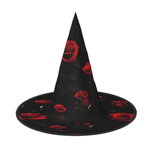 jingong Viele rote Rosen mit schwarzem Hintergrund, Halloween-Hut, 3er-Set, geeignet für Familien-Mottopartys, Hofdekoration, Karnevalspartys von jingong