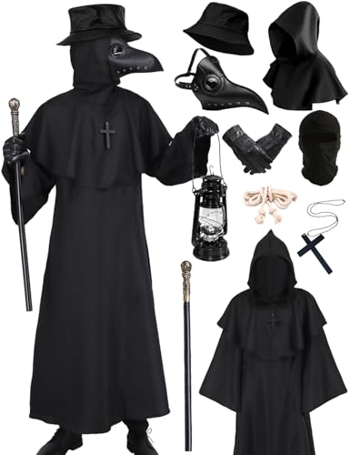 jiobabe Pestarzt, Halloween-Kostüm, für Erwachsene, Herren, Steampunk, Ledergesicht, gruseliger Pestarzt, Robe mit Vogelschnabel, Maske, Stange, Hut, Handschuhe, Gürtel, GR026-3XL jiobabe Pestarzt, Halloween-Kostüm, für Erwachsene, Herren, Steampunk, Ledergesicht, gruseliger Pestarzt, Robe mit Vogelschnabel, Maske, Stange, Hut, Handschuhe, Gürtel, GR026-3XL von jiobabe