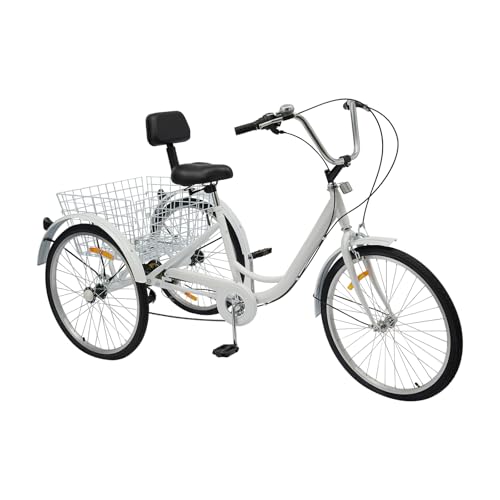 24 Zoll Dreirad for Erwachsene, 3 Räder Adult Fahrrad 6-Gang Erwachsenendreirad Dreirad mit Lordosenstütze großem Korb, Weiß 24 Zoll Dreirad for Erwachsene, 3 Räder Adult Fahrrad 6-Gang Erwachsenendreirad Dreirad mit Lordosenstütze großem Korb, Weiß von jiumxliu