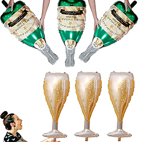 jiuzcare Folienballon Champagner Flasche Heliumballon 6 Stück Luftballon - 3PCS Weinflasche Ballon & 3PCS WeinglasBallon Hochzeit Deko Party Luftballons Geburtstag Selbstdichtender Aluminium Ballon von jiuzcare