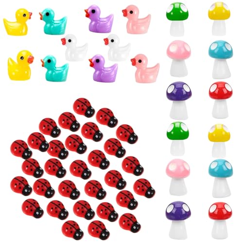 jiuzcare Miniatur Fee Garten Zubehör 52 Stück Feengarten Deko Miniatur Ornament Kit Kleine Enten Pilze für DIY Rasen Potting Micro Landschaft Dekorationen von jiuzcare