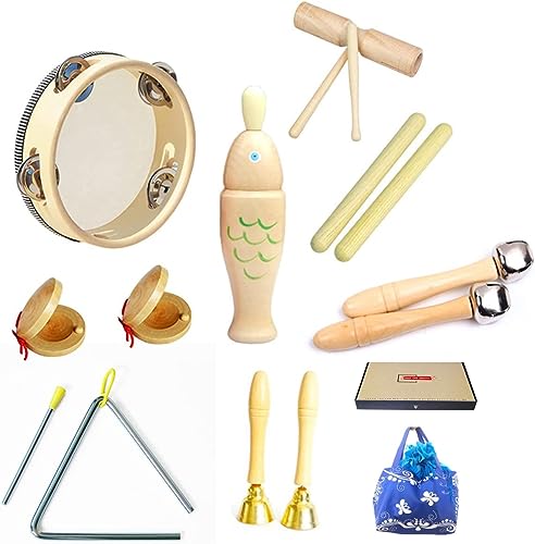 17 Stück Musikinstrumenten-Set, Kleinkind-Holz-Percussion-Set, reines Holz-Percussion-Musikinstrument-Spielzeug, Musik-Rhythmus-Instrumente-Set für Kinder von johgee