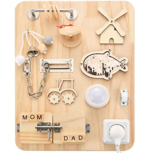johgee Holz Montessori Busy Board für Kleinkinder, Montessori Spielzeug, Baby Pädagogisches Sensorik Spielzeug, Motorikbrett, Activity Board Lernspielzeug für Auto Flugzeug Reisen von johgee