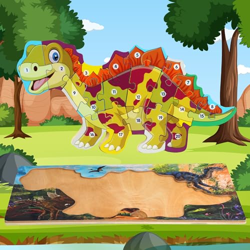 Holz Puzzle Puzzles, Dinosaurier Puzzle für Kinder Alter 1-4 Jahre alt, pädagogische Montessori Lernspielzeug für Kleinkinder von joibabe